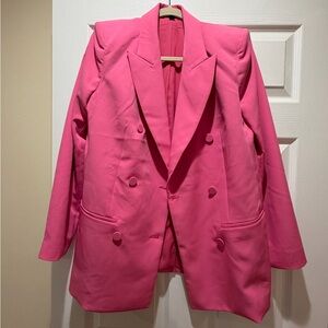 Express Vibrant Pink Double-Breasted Blazer